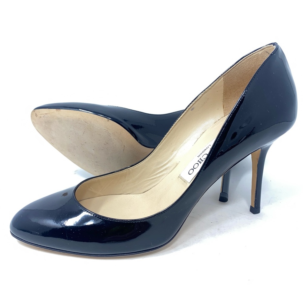 ❤️Jimmy Choo Black Patent Leather Gilbert Pump with Almond Toe.  Sz 37.5/7.5 EUC